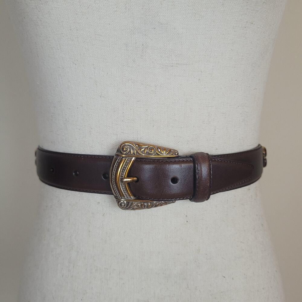 Fossil Belt Small Brown Leather Western Medallion Cowgirl Boho Rodeo Engraved